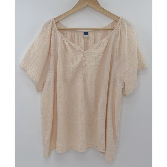 Old Navy Plus Size Peach Embroidered Cotton Gauze Blouse Sz 4x Beach Boho Preppy - Picture 1 of 10